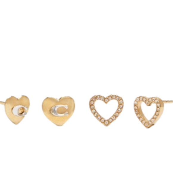 Coach 6068 Heart Stud Earrings Set, Gold/Gold Quartz,  2 pair set - Picture 1 of 7